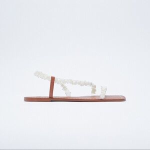 NWT. Zara Flat Sandals with Beaded Straps. Size 6,5, 10.